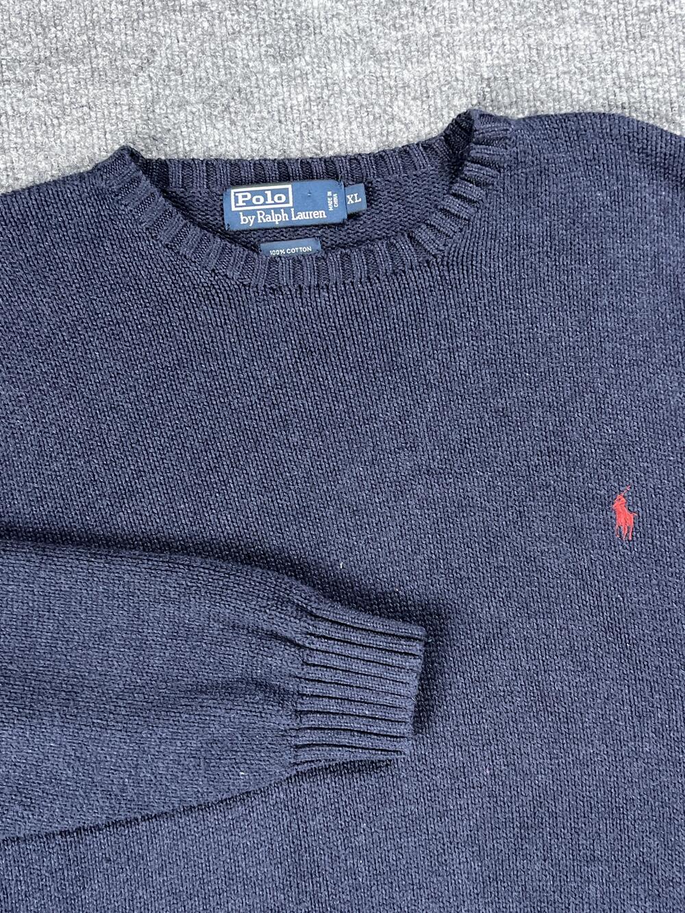 Polo Ralph Lauren Sweater Blue Cotton Crew Neck Pullover Mens Extra Large